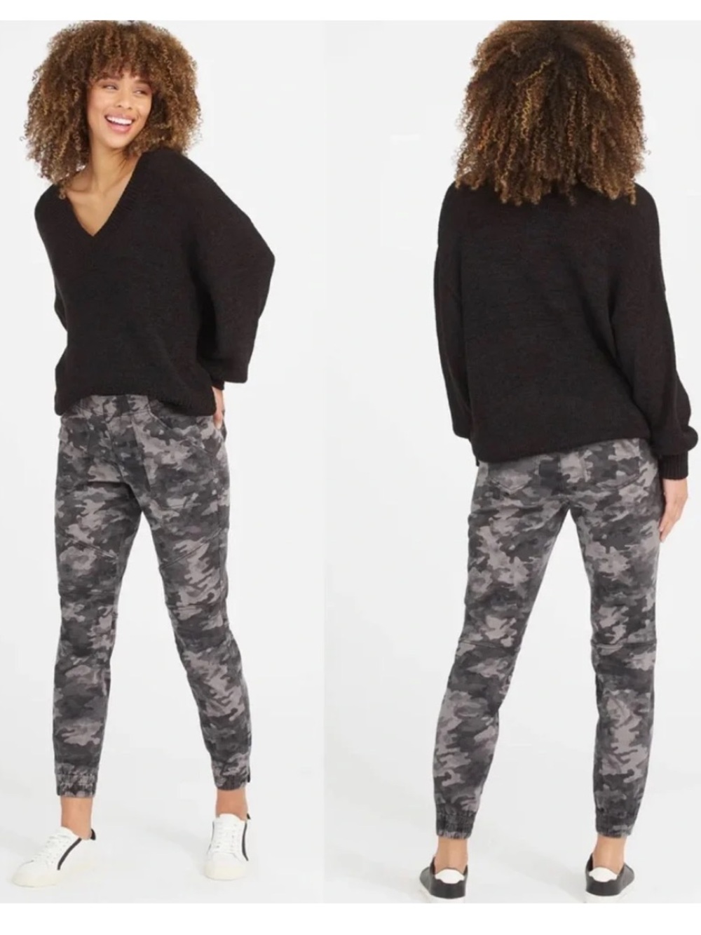 Spanx Stretch Twill Cargo Jogger Pants in Gray Black Blackwash Camo Women S